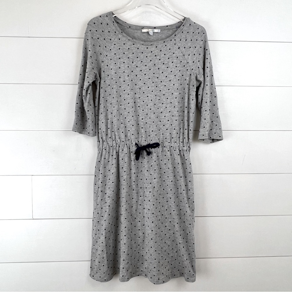 BODEN Size 6 Peggy Drawstring Knit Polka Dot Dress Gray‎ Fleece - Picture 3 of 10